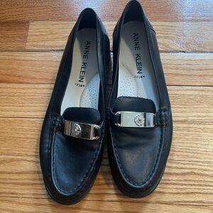 Anne Klein Black Loafers with Silver Accent